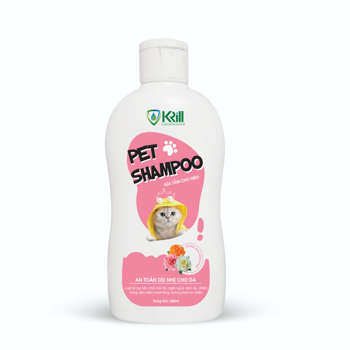 Sữa tắm ướt cho thú cưng Krill hương hoa hồng Pháp 3 sữa tắm cho chó mèo krill hương hoa hồng pháp 300ml